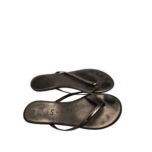TKEES Glitters Flip Flops Women 8 Anthracite Metallic Leather Thong Sandals